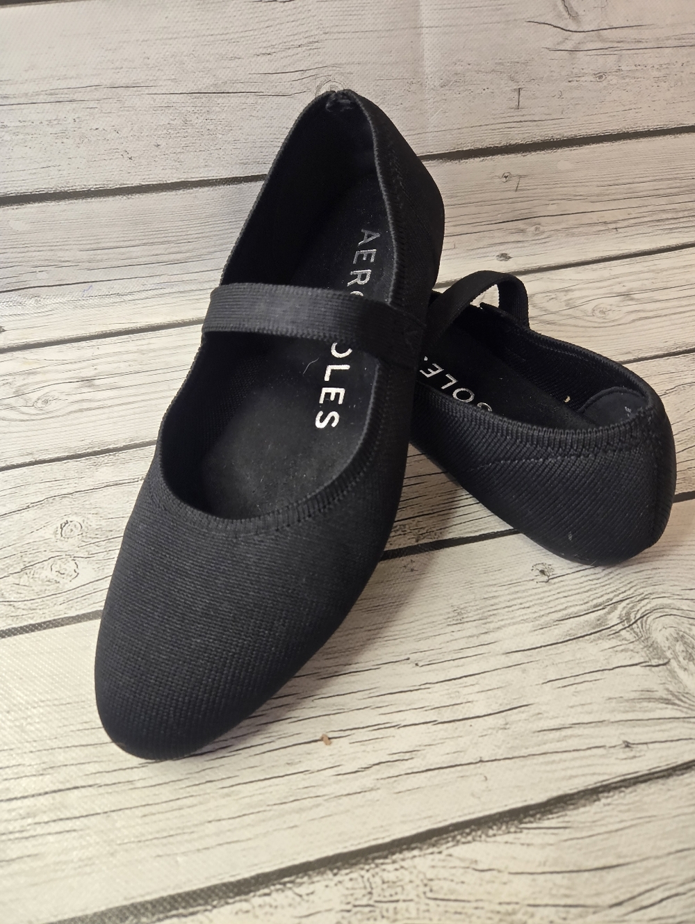Aerosoles Black Mary Jane Flats Womens Size 8 Comfort Stretch Slip On Shoes